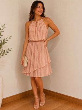 RW&CO. Pink Halter Tiered Summer Dress